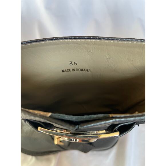 Versace Medusa Black Pebbled Leather Lug Moto Boots, US 5, IT 35 - Picture 8 of 9